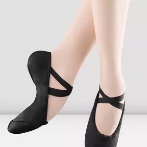 Black ballet shoe on model's feet